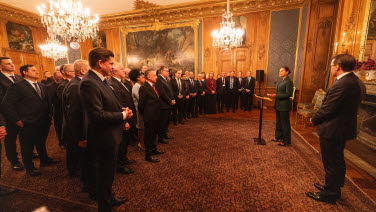 The Crown Princess gives a speech in front of all the Speakers. Next to her is Prince Daniel. You can also see the Speaker of the Swedish Parliament.