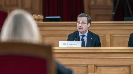 Statsminister Ulf Kristersson på KU-utfrågning i Andrakammarsalen